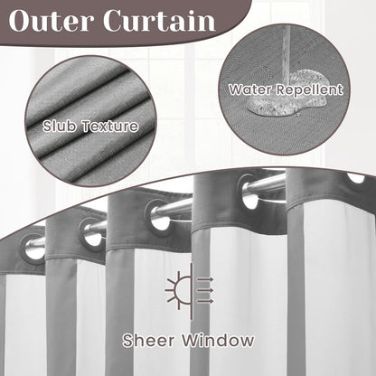 Ringless Slub Shower Curtain with Snap in Liner, 71x74, Black - Colors A