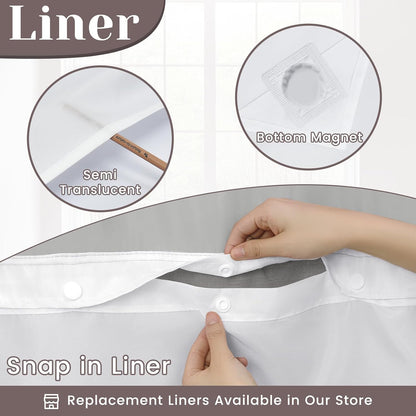 Ringless Slub Shower Curtain with Snap in Liner, 71x74, Black - Colors A