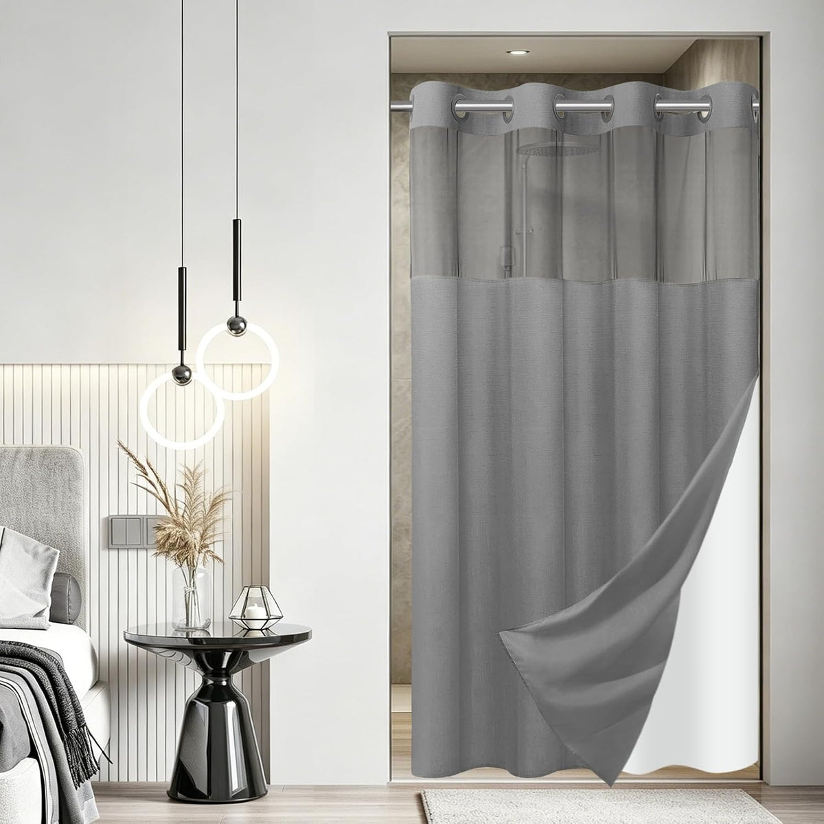 Ringless Slub Shower Curtain with Snap in Liner, 71x74, Black - Colors A