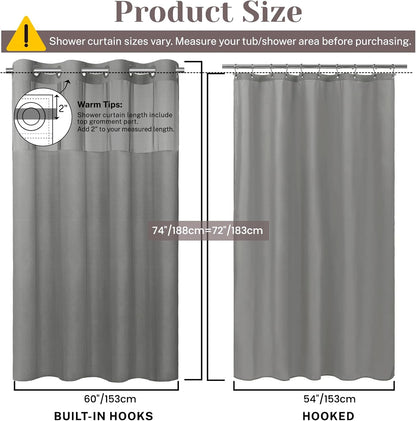 Ringless Slub Shower Curtain with Snap in Liner, 71x74, Black - Colors A