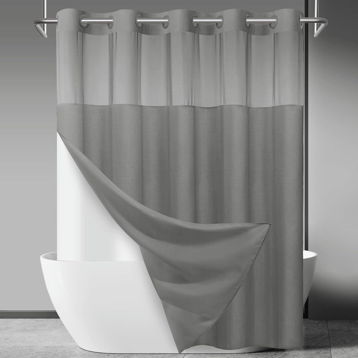 Ringless Slub Shower Curtain with Snap in Liner, 71x74, Black - Colors A