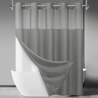 Ringless Slub Shower Curtain with Snap in Liner, 71x74, Black - Colors A
