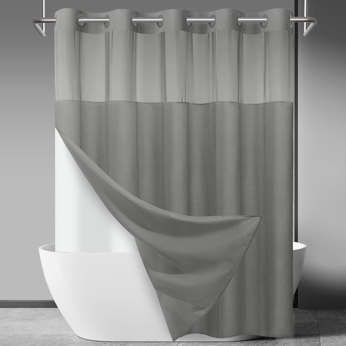 Ringless Slub Shower Curtain with Snap in Liner, 71x74, Black - Colors A