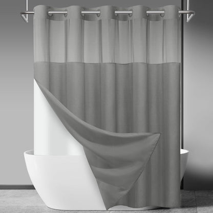Ringless Slub Shower Curtain with Snap in Liner, 71x74, Black - Colors A