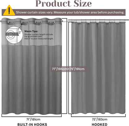 Ringless Slub Shower Curtain with Snap in Liner, 71x74, Black - Colors A
