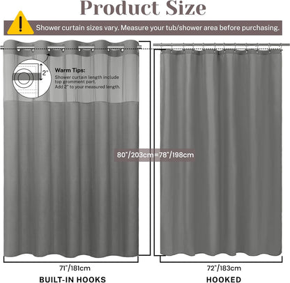 Ringless Slub Shower Curtain with Snap in Liner, 71x74, Black - Colors A