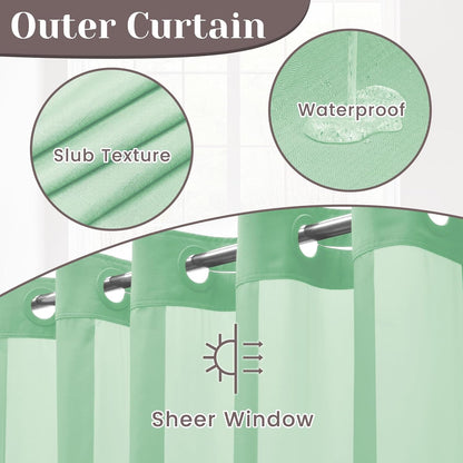 Ringless Slub Shower Curtain with Snap in Liner, 71x74, Black - Colors A