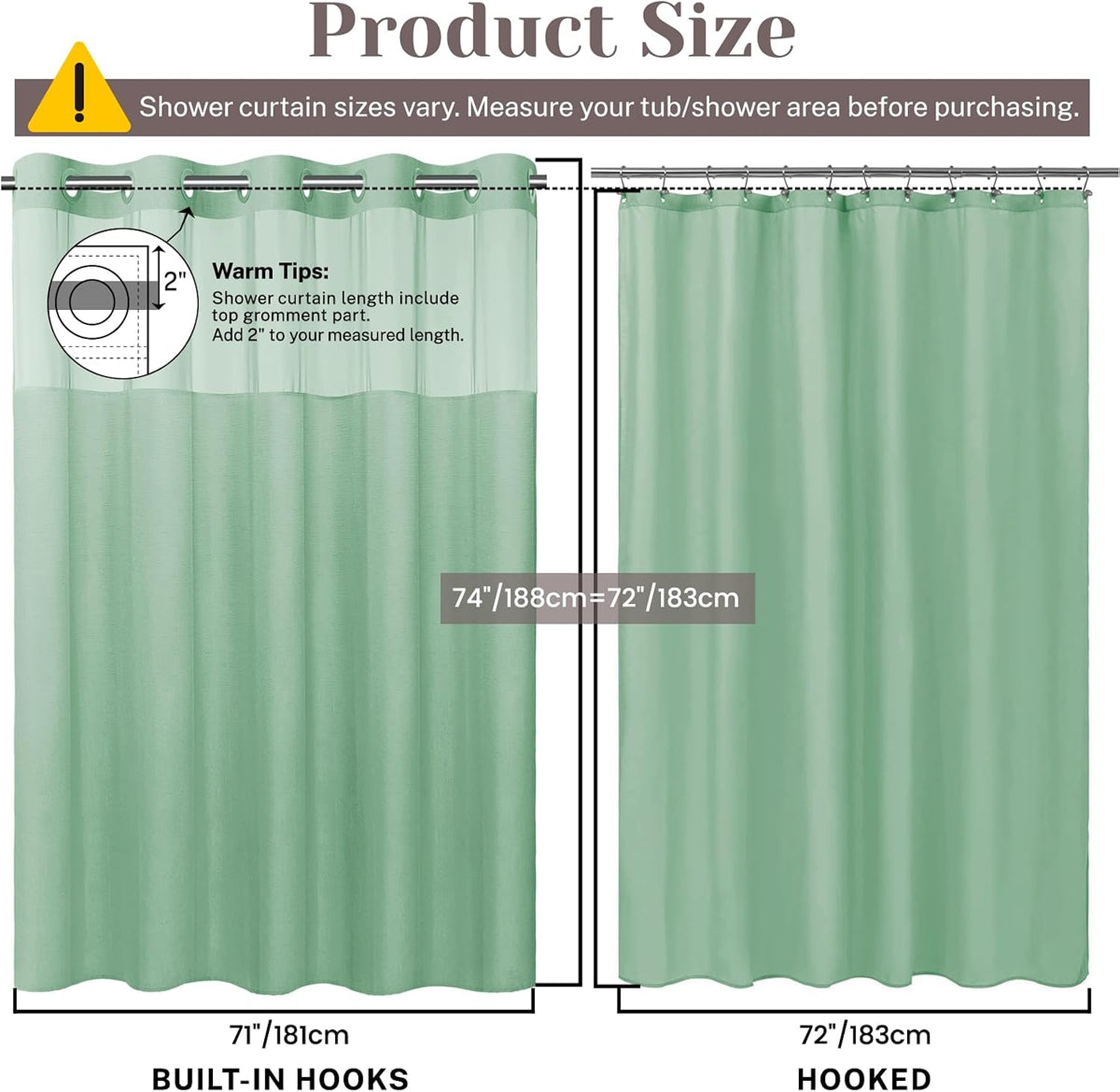 Ringless Slub Shower Curtain with Snap in Liner, 71x74, Black - Colors A
