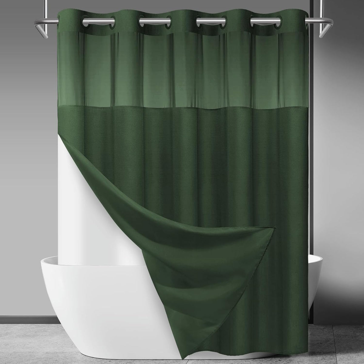 Ringless Slub Shower Curtain with Snap in Liner, 71x74, Black - Colors A