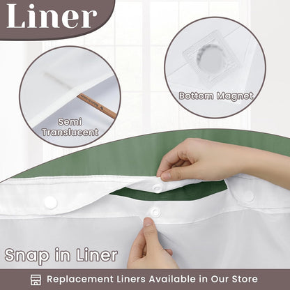 Ringless Slub Shower Curtain with Snap in Liner, 71x74, Black - Colors A