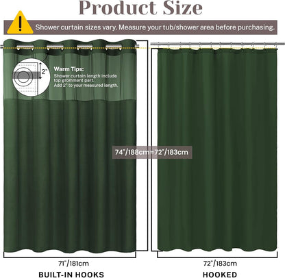 Ringless Slub Shower Curtain with Snap in Liner, 71x74, Black - Colors A