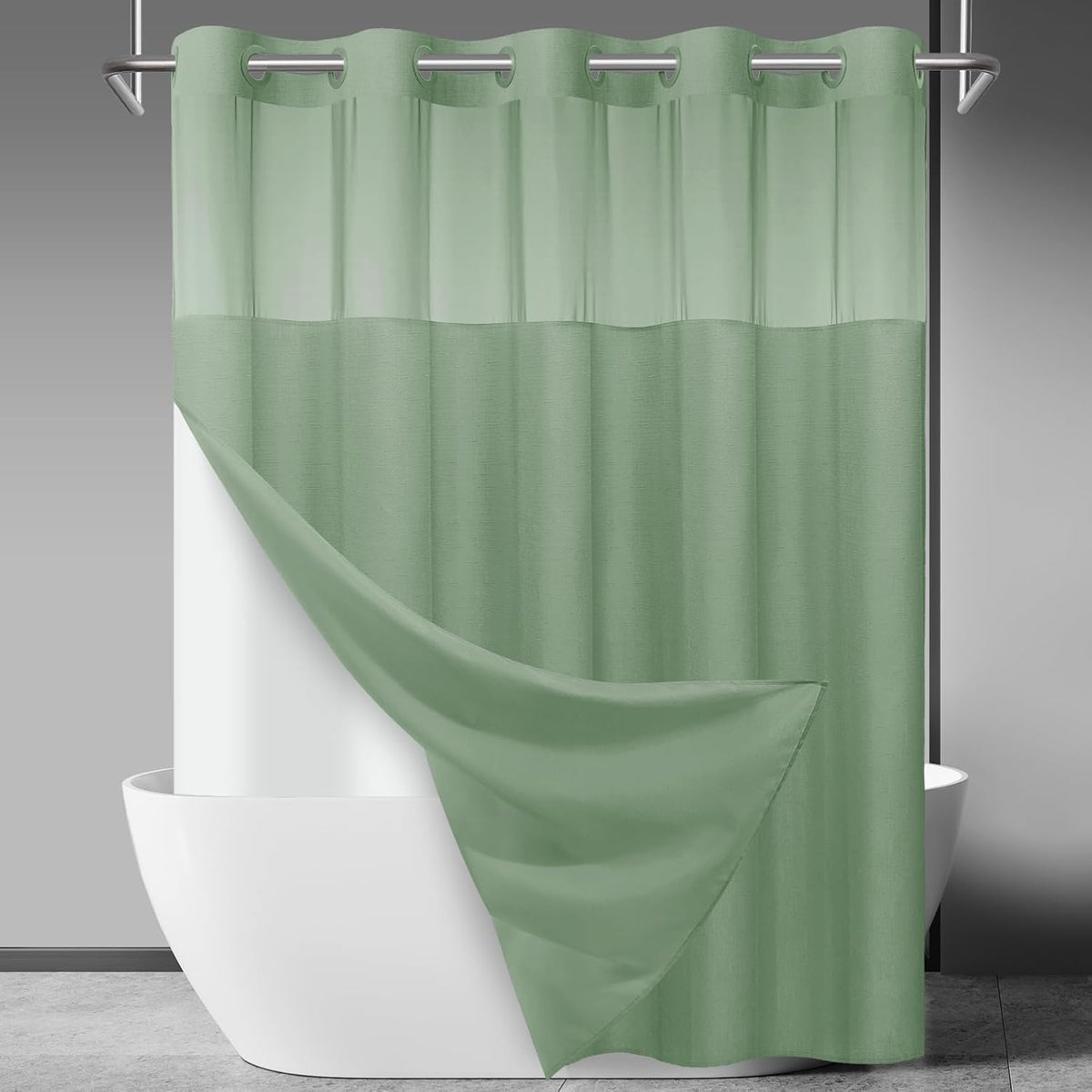 Ringless Slub Shower Curtain with Snap in Liner, 71x74, Black - Colors A