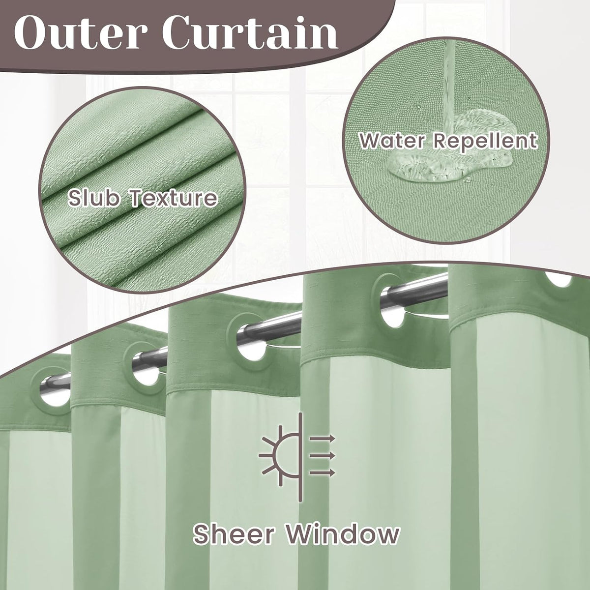 Ringless Slub Shower Curtain with Snap in Liner, 71x74, Black - Colors A