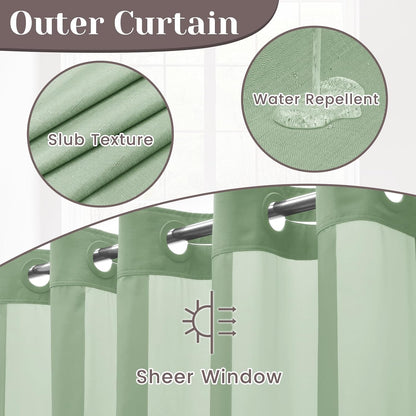 Ringless Slub Shower Curtain with Snap in Liner, 71x74, Black - Colors A
