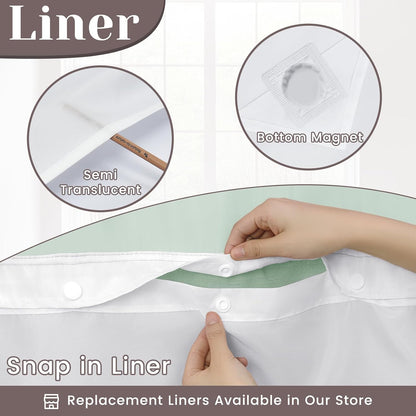Ringless Slub Shower Curtain with Snap in Liner, 71x74, Black - Colors A