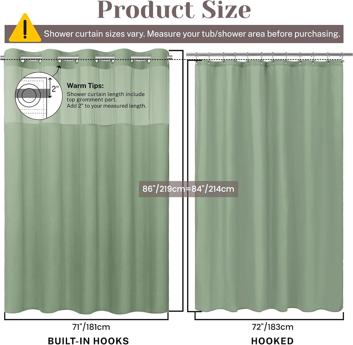 Ringless Slub Shower Curtain with Snap in Liner, 71x74, Black - Colors A