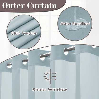 Ringless Slub Shower Curtain with Snap in Liner, 71x74, Black - Colors A