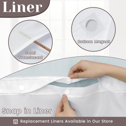 Ringless Slub Shower Curtain with Snap in Liner, 71x74, Black - Colors A