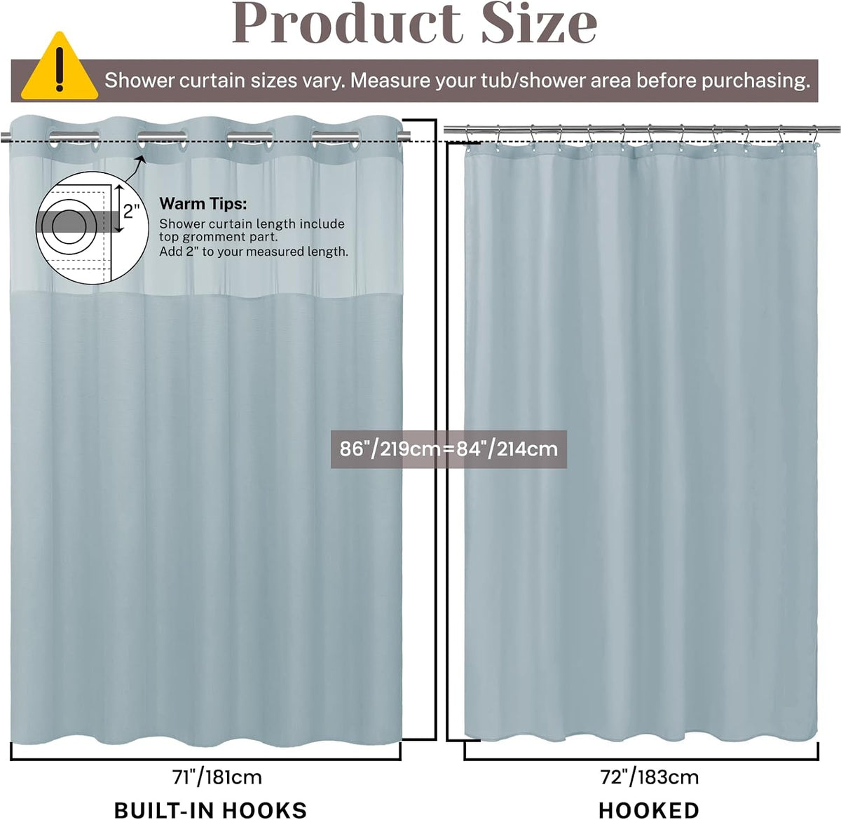 Ringless Slub Shower Curtain with Snap in Liner, 71x74, Black - Colors A