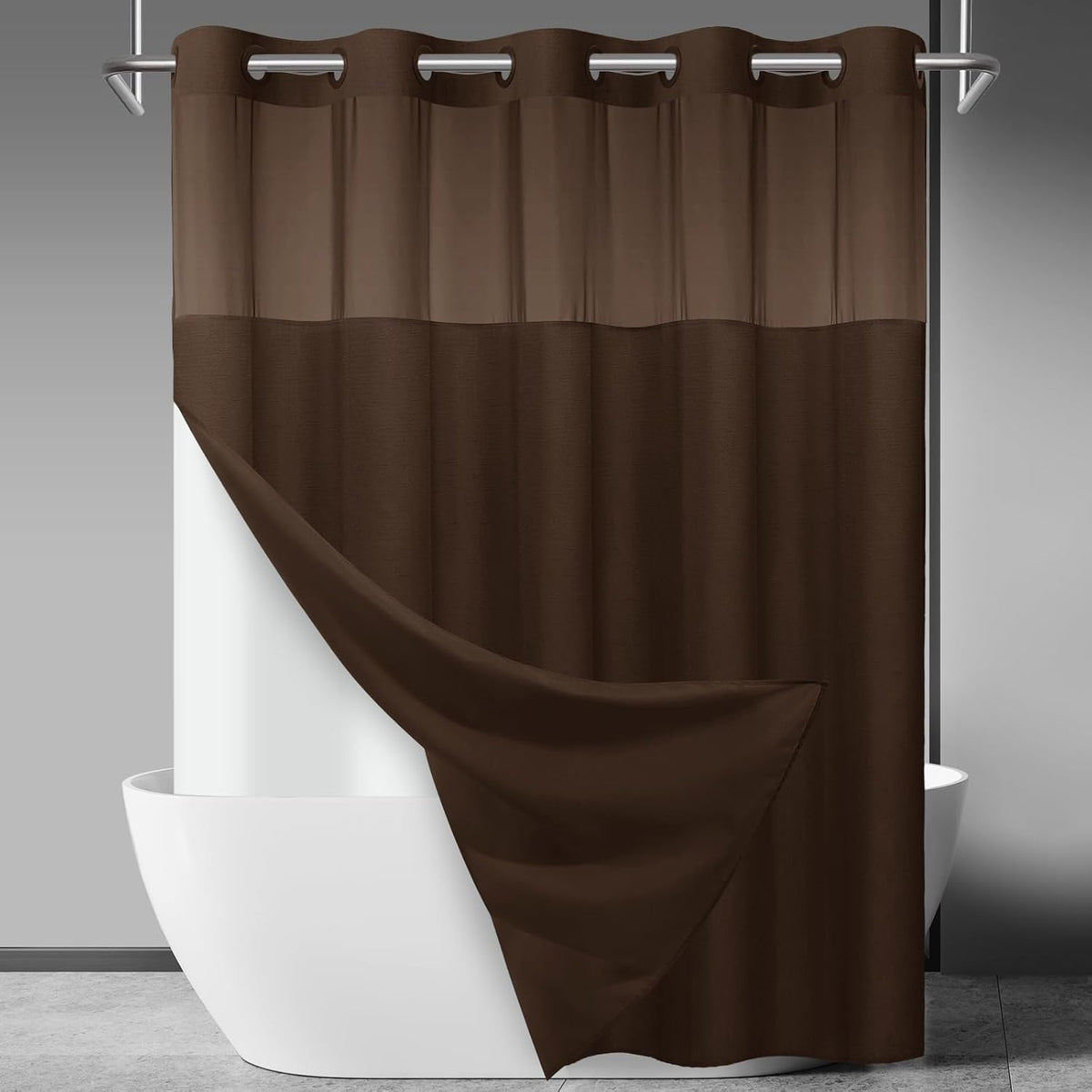 Ringless Slub Shower Curtain with Snap in Liner, 71x74, Black - Colors A