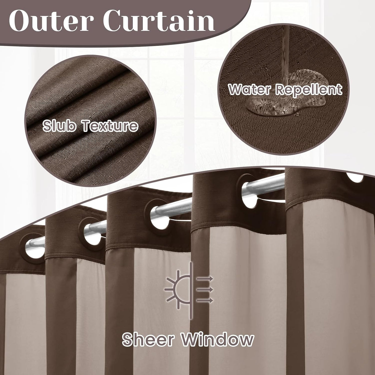 Ringless Slub Shower Curtain with Snap in Liner, 71x74, Black - Colors A