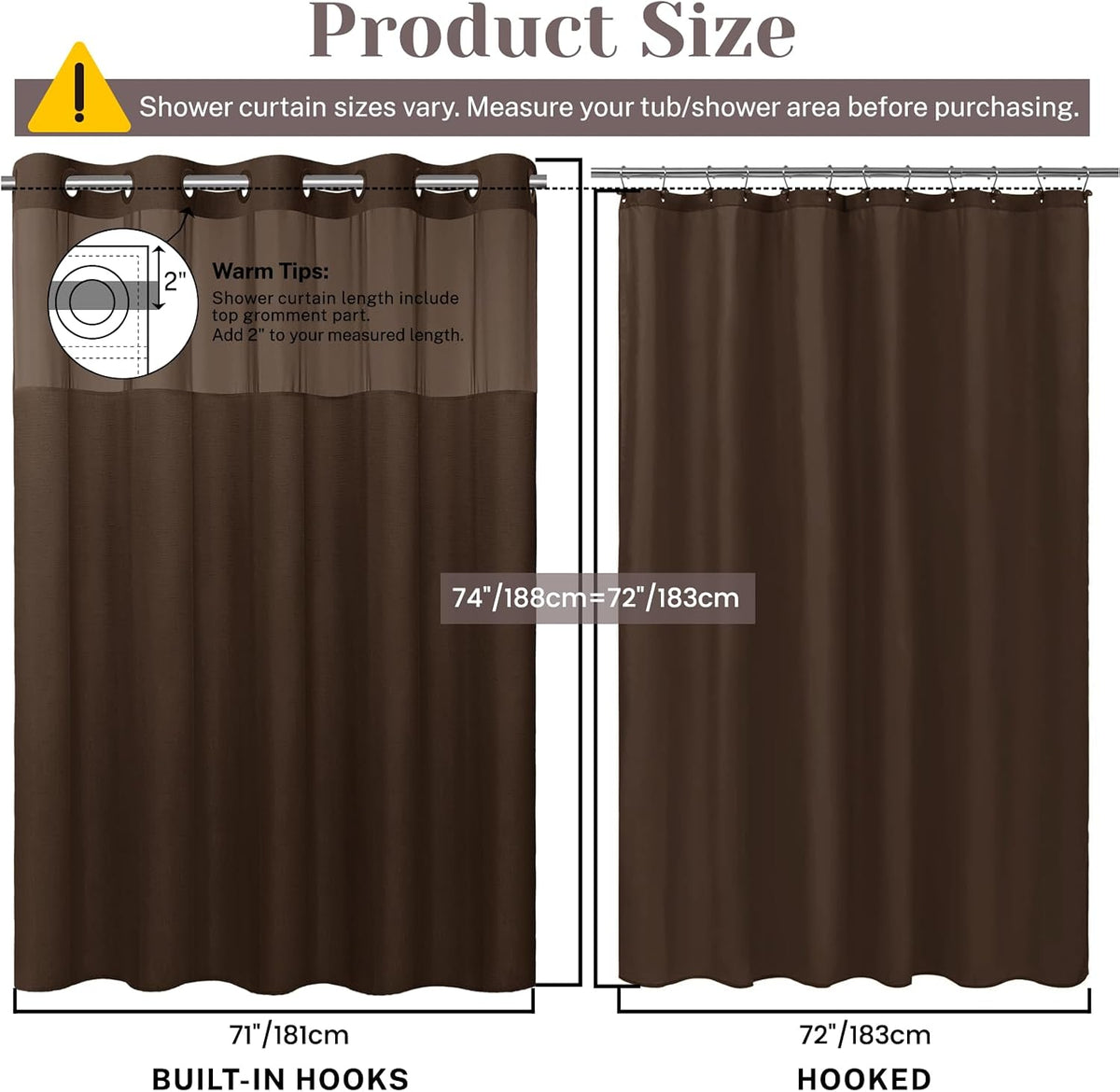 Ringless Slub Shower Curtain with Snap in Liner, 71x74, Black - Colors A