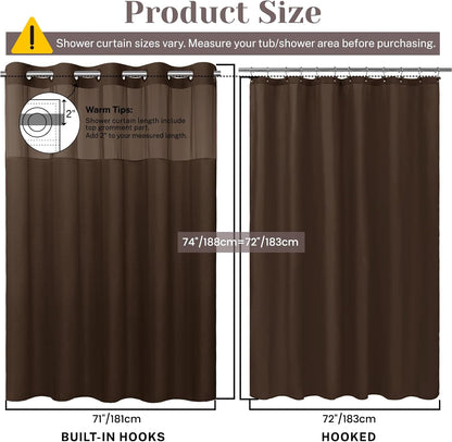 Ringless Slub Shower Curtain with Snap in Liner, 71x74, Black - Colors A