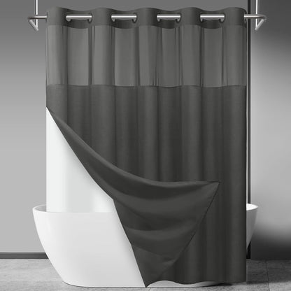 Ringless Slub Shower Curtain with Snap in Liner, 71x74, Black - Colors A