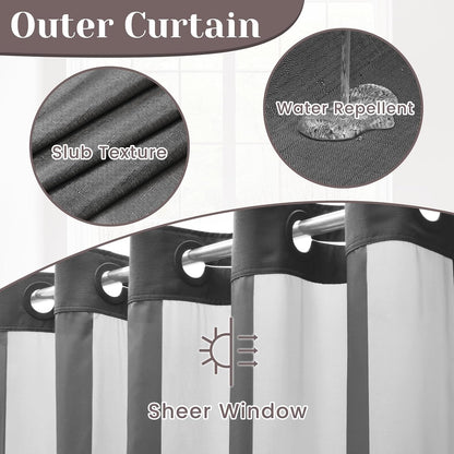 Ringless Slub Shower Curtain with Snap in Liner, 71x74, Black - Colors A
