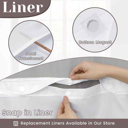 Ringless Slub Shower Curtain with Snap in Liner, 71x74, Black - Colors A
