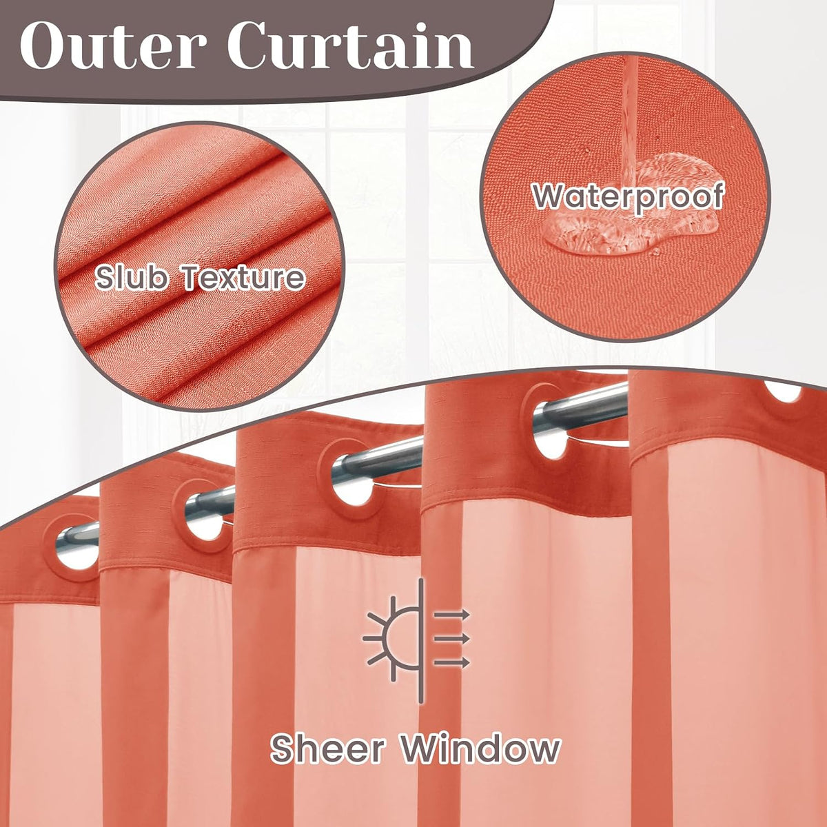 Ringless Slub Shower Curtain with Snap in Liner, 71x74, Black - Colors A