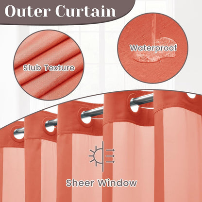 Ringless Slub Shower Curtain with Snap in Liner, 71x74, Black - Colors A