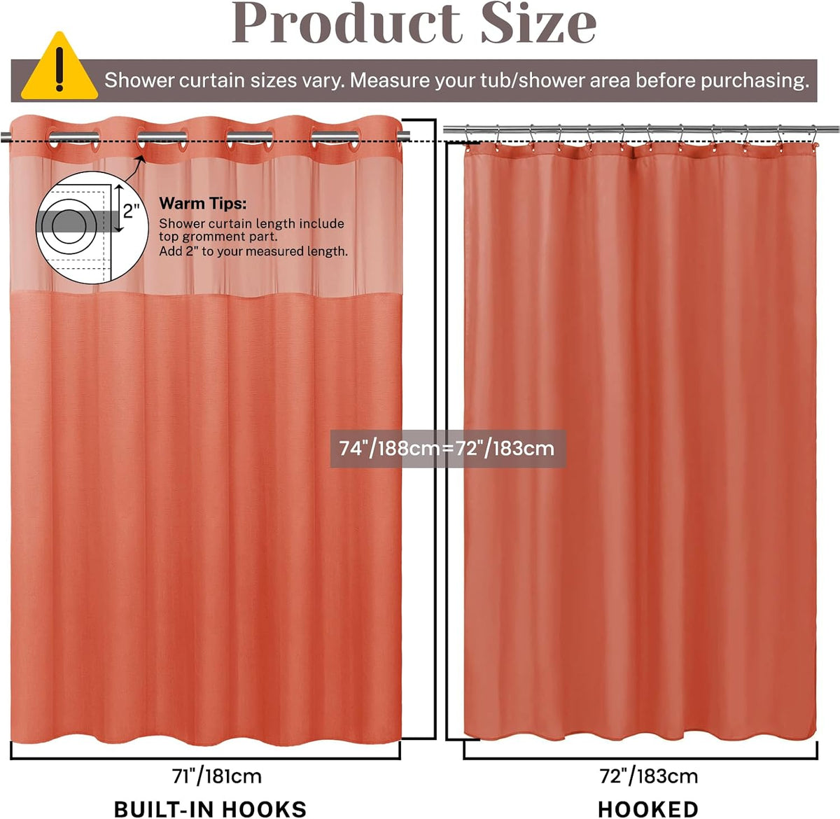 Ringless Slub Shower Curtain with Snap in Liner, 71x74, Black - Colors A