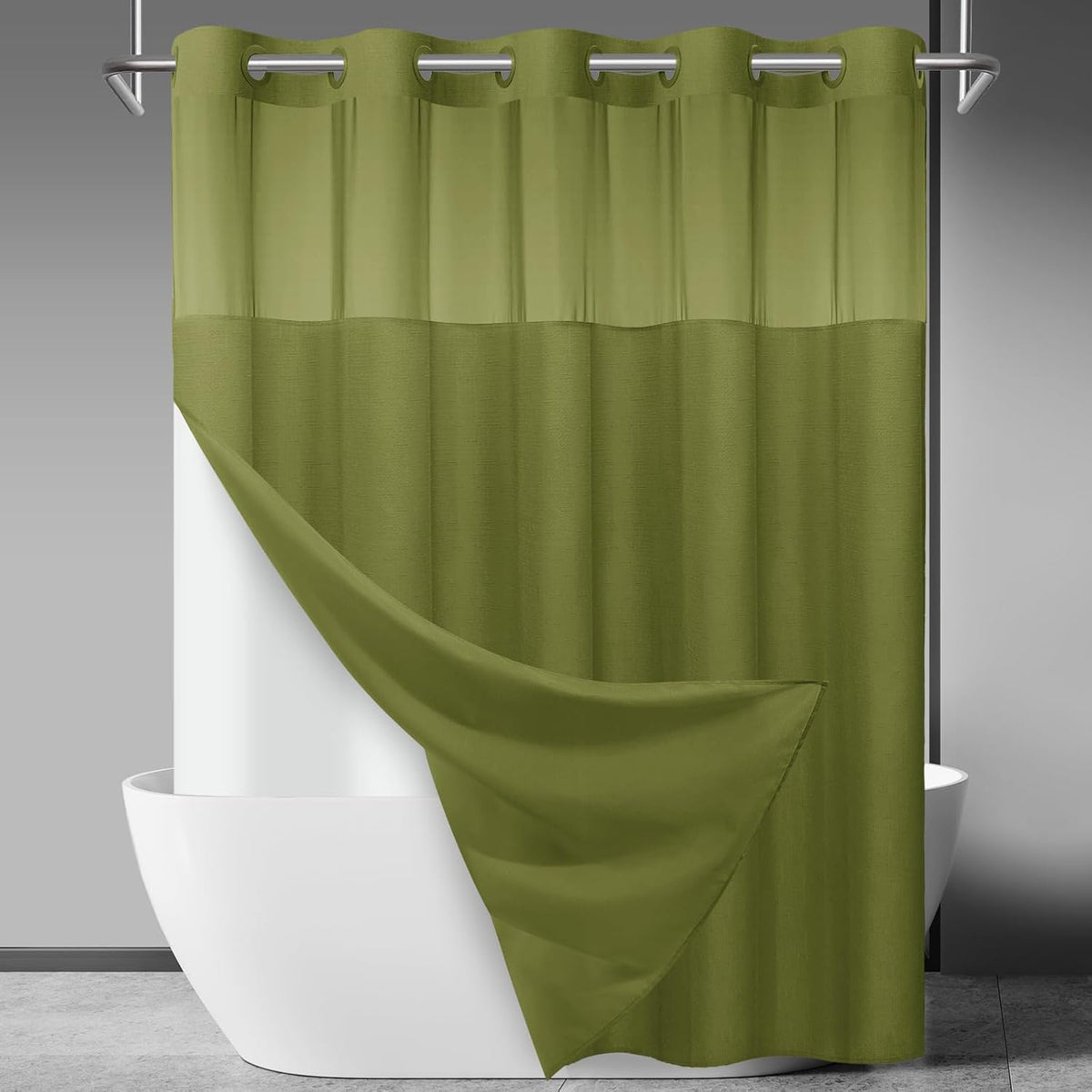 Ringless Slub Shower Curtain with Snap in Liner, 71x74, Black - Colors A