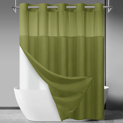 Ringless Slub Shower Curtain with Snap in Liner, 71x74, Black - Colors A