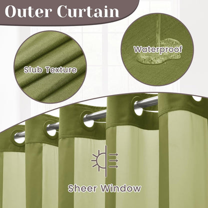 Ringless Slub Shower Curtain with Snap in Liner, 71x74, Black - Colors A