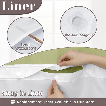 Ringless Slub Shower Curtain with Snap in Liner, 71x74, Black - Colors A