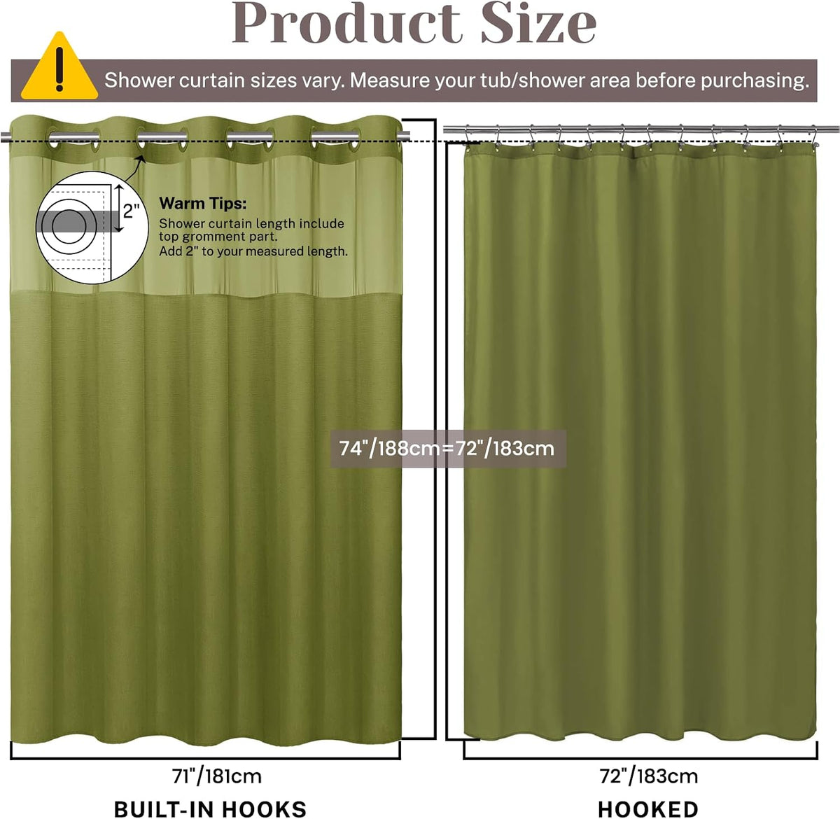 Ringless Slub Shower Curtain with Snap in Liner, 71x74, Black - Colors A