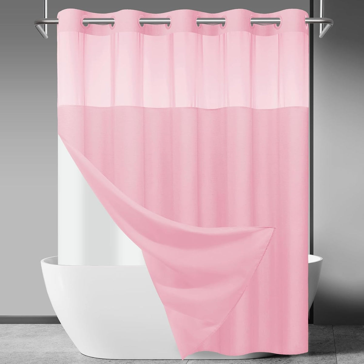 Ringless Slub Shower Curtain with Snap in Liner, 71x74, Black - Colors A
