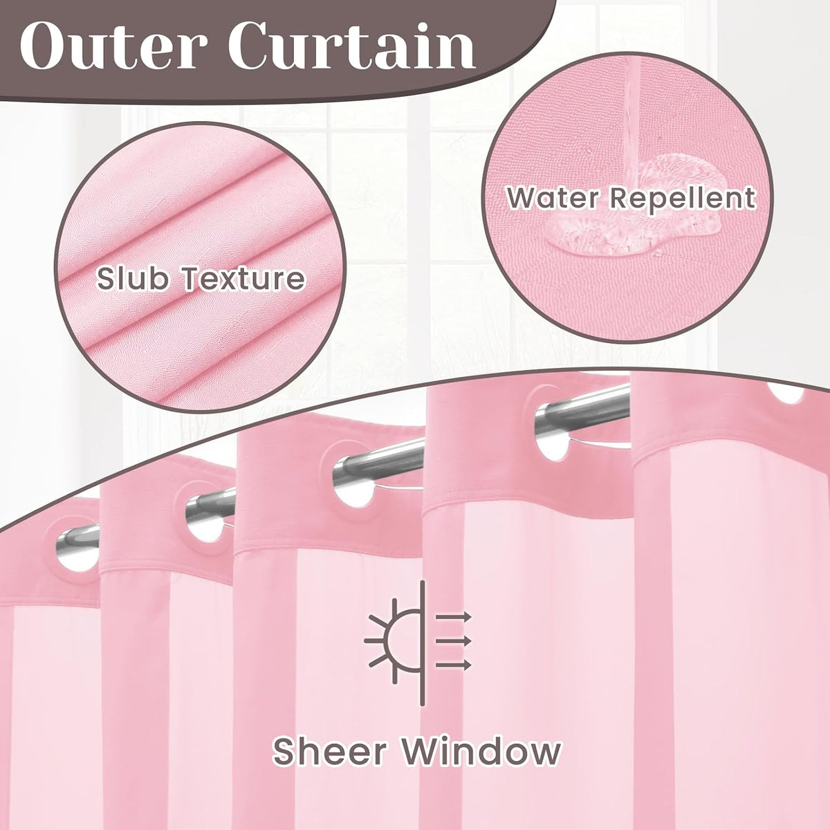 Ringless Slub Shower Curtain with Snap in Liner, 71x74, Black - Colors A