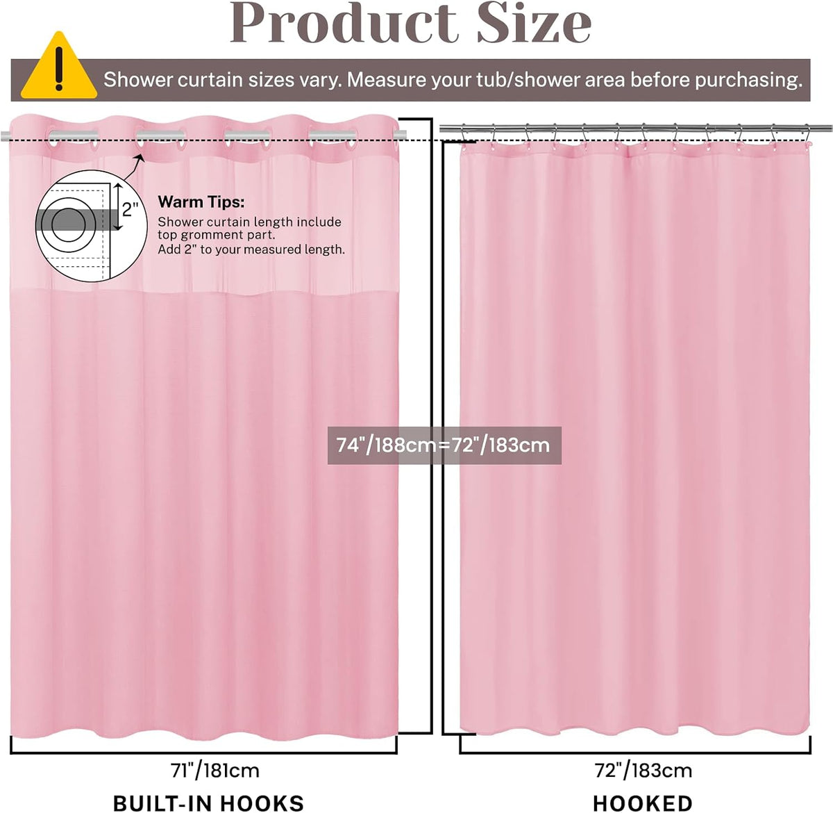Ringless Slub Shower Curtain with Snap in Liner, 71x74, Black - Colors A