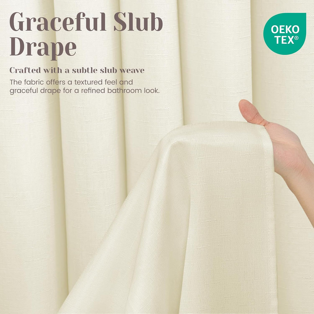 Ringless Slub Shower Curtain with Snap in Liner, 71x74, Black - Colors A