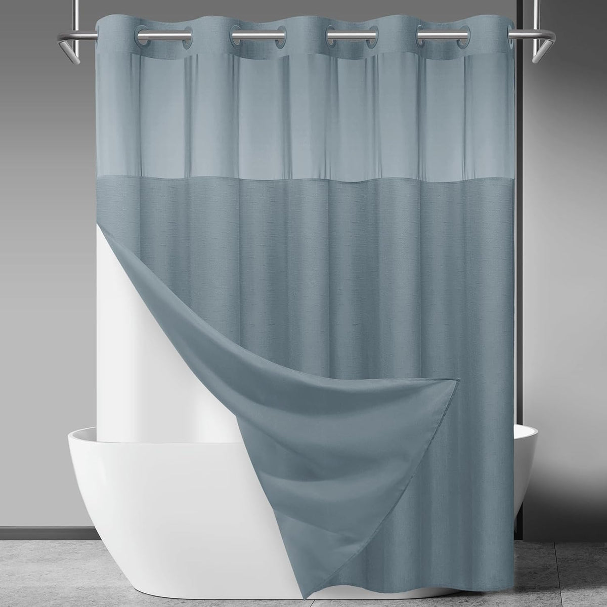 Ringless Slub Shower Curtain with Snap in Liner, 71x74, Black - Colors A
