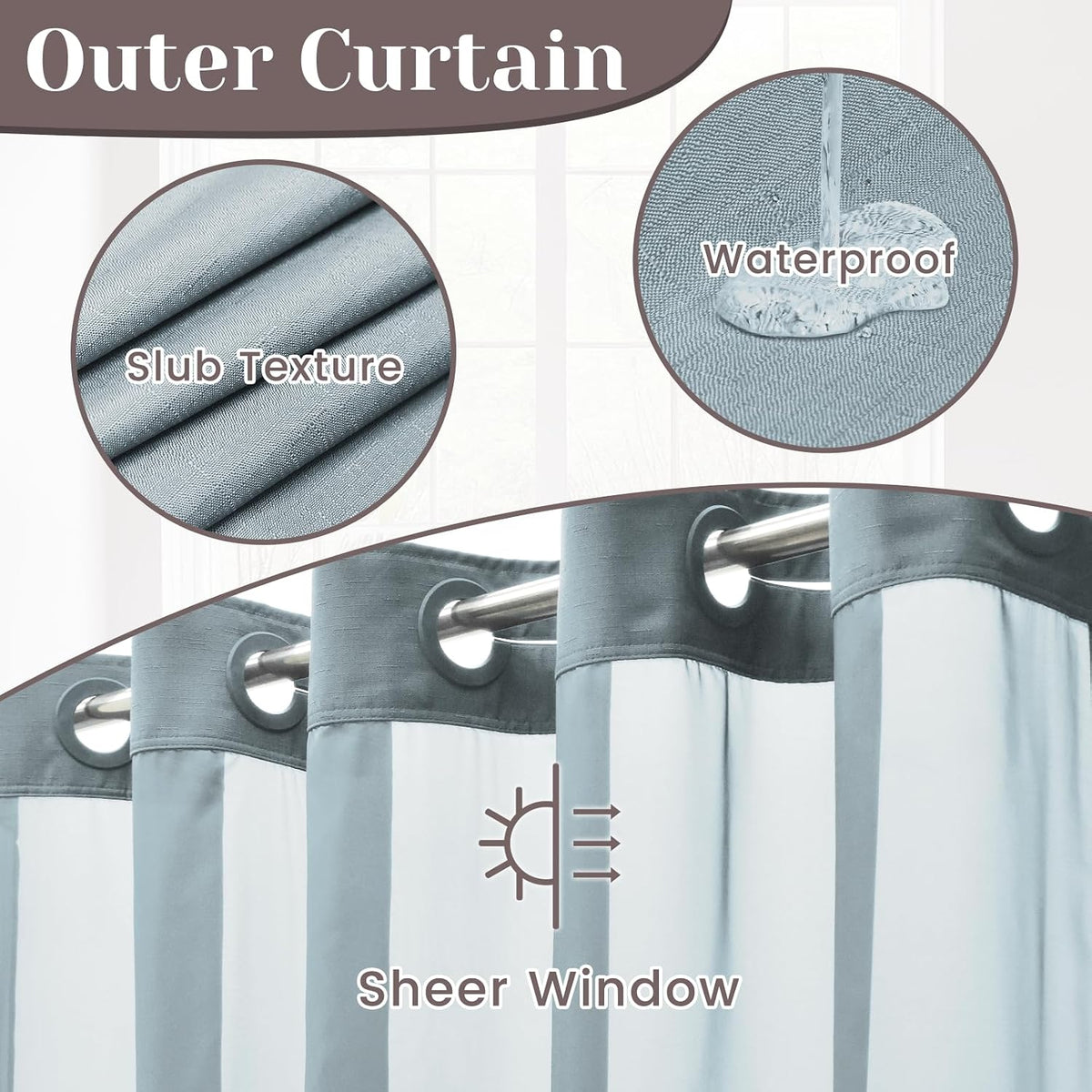 Ringless Slub Shower Curtain with Snap in Liner, 71x74, Black - Colors A