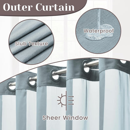 Ringless Slub Shower Curtain with Snap in Liner, 71x74, Black - Colors A