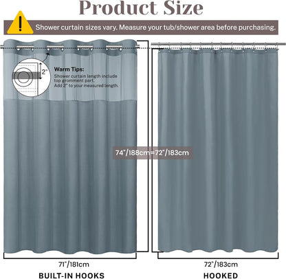 Ringless Slub Shower Curtain with Snap in Liner, 71x74, Black - Colors A