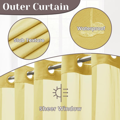 Ringless Slub Shower Curtain with Snap in Liner, 71x74, Black - Colors A