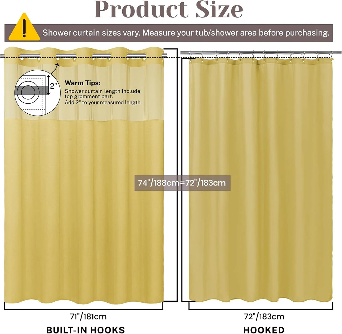 Ringless Slub Shower Curtain with Snap in Liner, 71x74, Black - Colors A