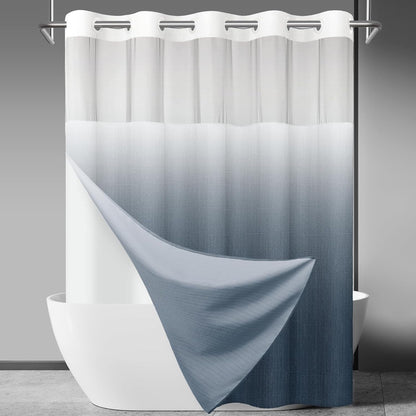 Ringless Slub Shower Curtain with Snap in Liner, 71x74, Black - Colors A
