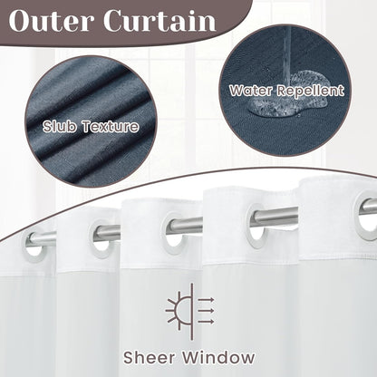 Ringless Slub Shower Curtain with Snap in Liner, 71x74, Black - Colors A